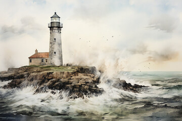 Watercolor vintage lighthouse