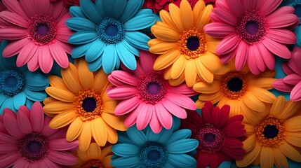 A mix of colorful gerbera daisies, each petal showcasing a different hue, creating a lively and cheerful arrangement.