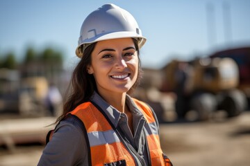 Smiling female construction professional at site inspection