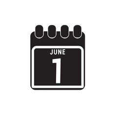 Calendar displaying page of the day 1 (first) of the June - Day 1 of the month. Illustration