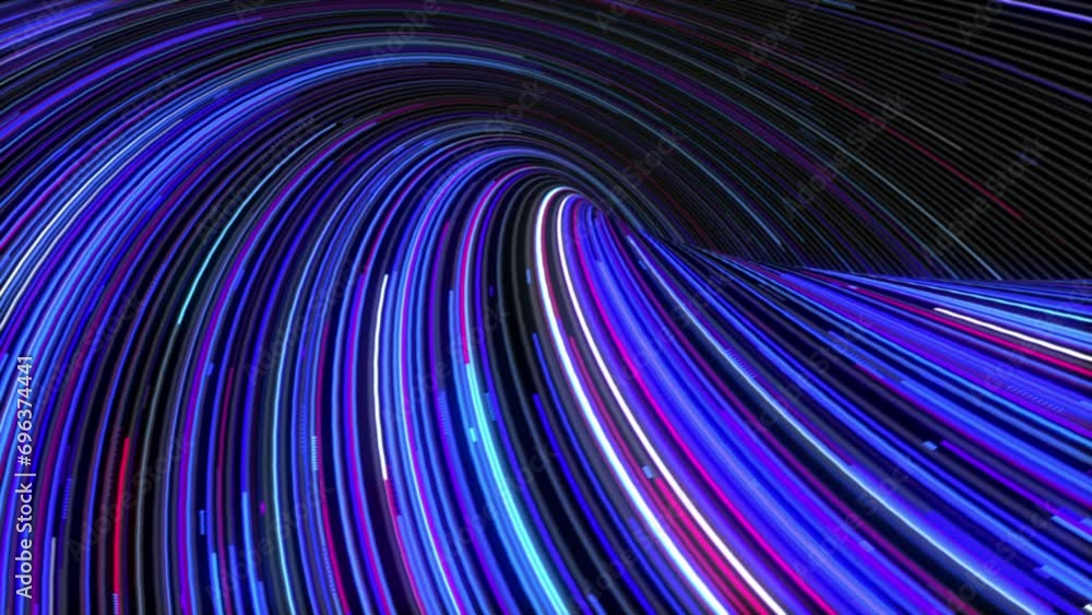 Poster futuristic stream of neon rays. abstract colorful background with curve light stripes, bright neon r