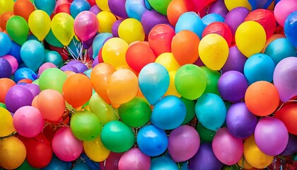 Fototapeta na wymiar bright abstract background of jumble of rainbow colored balloons celebrating gay pride