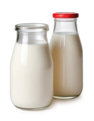 Vintage milk bottles isolated on white background. Perfect for dairy industry and kitchen-related projects.