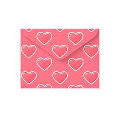 Pink closed envelope isolated on a transparent background with a picture of pink hearts. Top view. Valentine's Day.