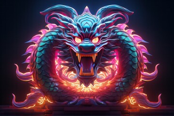 Fototapeta premium Chinese lunar year red golden wooden dragon symbol 3d render illustration. Non western asian culture celebration and holidays.