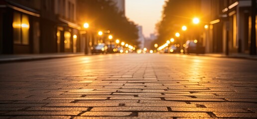 city street paved with brick with street light, Generative Ai