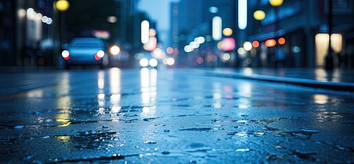 abstract background bokeh blur light of wet city road after rain with light, urban city backdrop, Generative Ai - obrazy, fototapety, plakaty