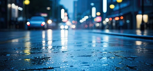 Foto op Canvas abstract background bokeh blur light of wet city road after rain with light, urban city backdrop, Generative Ai © QuietWord