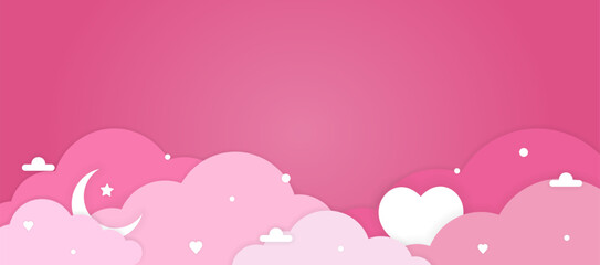 Vector paper cut cloud background for text on pink background