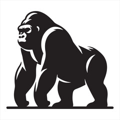 gorilla silhouette: Jungle Foliage Background, Thick Canopy Scenes, and Gorilla Majesty in Lush Silhouetted Wilderness - Minimallest gorilla black vector monkey silhouette
