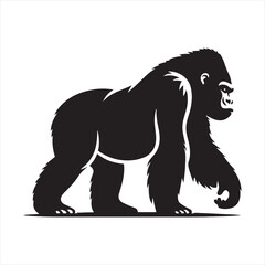 gorilla silhouette: Mountain Gorilla Majesty, Dense Rainforest Scenes, and Wildlife Harmony in Detailed Shadows - Minimallest gorilla black vector monkey silhouette
