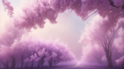 Enchanting purple blossoms create a magical forest pathway; a dreamy escape into nature’s serene beauty