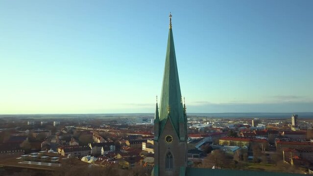 Aerial view of old historical Linkoping city in Sweden. European architecture in Scandinavian town
