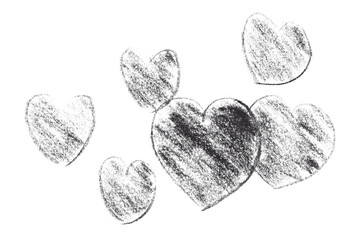 Pencil drawing black heart isolated on transparent background.