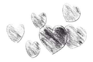 Pencil drawing black heart isolated on transparent background.