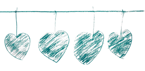 Pencil drawing green heart isolated on transparent background.