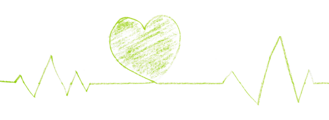 Pencil drawing green heart isolated on transparent background.