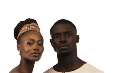 A Valentine’s Day Portrait: Afro American Couple, Isolated on Transparent Background, PNG