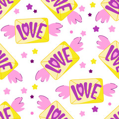 Seamless pattern for Valentine's Day. Seamless vector with hearts and letters