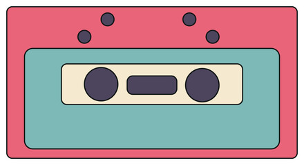 Icon vector illustration. Cassette tape. Sticker style. Isolated on transparent background