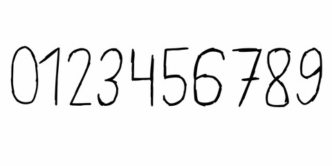 Doodle scribble black digits numbers font from 0 to 9 font set. Vector illustration in doodle hand drawn style isolated on white background. For menu, logo, school.