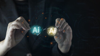 Ai technology, Artificial Intelligence. man using technology smart robot AI, artificial...