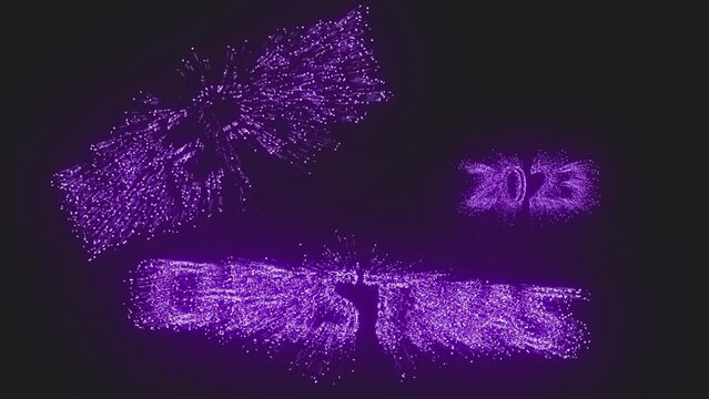 Merry Christmas Purple text animation with falling particles. Christmas wish on Alpha background