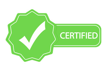 Checkmark with inscription certified illustration. Confirmation, license, notary, certification of papers, legal assistance, logo, bird, mark. Vector icons for business and advertising