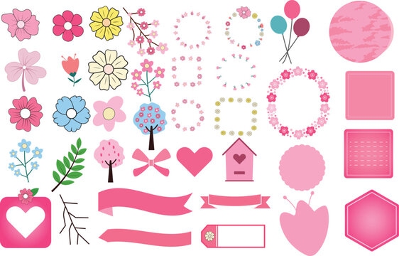 Spring Illustrations and Decorations.This collection includes sakura, spring, watercolor, frame, illustration, banner, speech bubble, cherry blossom, flower, nature, animal, title, vector Illustration
