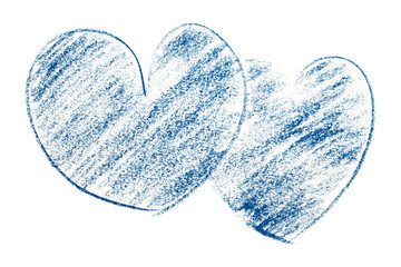 Pencil drawing blue heart isolated on transparent background.