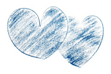 Pencil drawing blue heart isolated on transparent background.