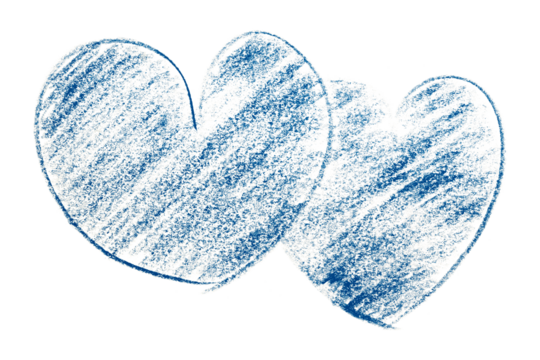 Pencil drawing blue heart isolated on transparent background.