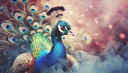Fototapeta premium peacock with feathers out of focus