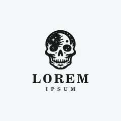 Skull logo design in fierce style, monochrome, black and white