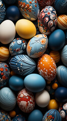 Fototapeta na wymiar 16:9 or 9:16 Eggs and bunnies mark the arrival of Easter, commemorating the resurrection of Jesus and spring.for backgrounds screens greeting card or other High quality printing projects.