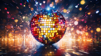 Unreal disco ball, psychedelic lights in background