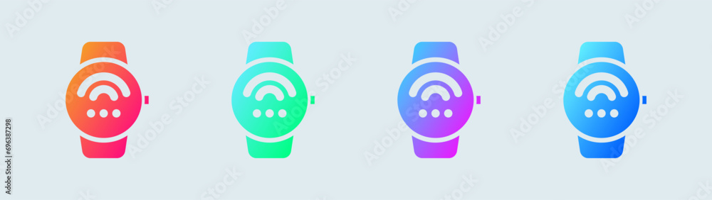 Poster connect smartwatch solid icon in gradient colors. smart device signs vector illustration.
