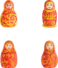 Matryoshka icons set cartoon vector. Russian doll. Traditional wooden toy, souvenir