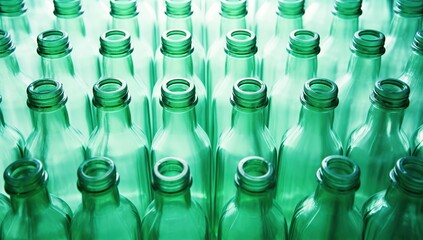 Close-up of a group of empty glass bottles in a row