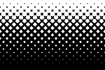 Seamless halftone vector background.Filled with black crosses .Average fade out.   - obrazy, fototapety, plakaty