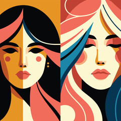 Beautiful Abstract Art Of Women With many Colors Showing Diversity, Illustration or Vector Art, Modern Style	
