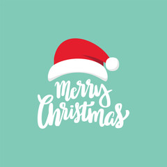 Fototapeta na wymiar Merry Christmas label with Santa hat. Isolated Christmas holiday vector decoration illustration