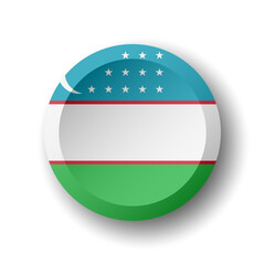 Uzbekistan flag - 3D circle button with dropped shadow. Vector icon.