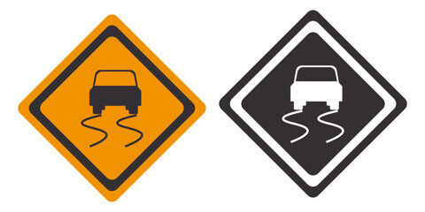 Set of slippery road illustration. Danger, warning, traffic rules, car, ice, cold, sleet, accident, road. Vector icons for business and advertising