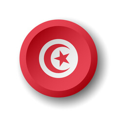 Fototapeta premium Tunisia flag - 3D circle button with dropped shadow. Vector icon.
