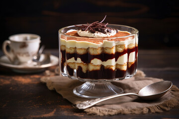 A Hungarian Somloi Galuska trifle is served. (Generative AI)
