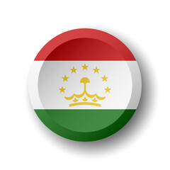 Obraz premium Tajikistan flag - 3D circle button with dropped shadow. Vector icon.
