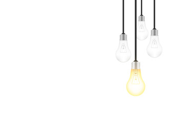 Naklejka premium Light Bulbs with Glowing Lamps on White Background. Decorative Light Bulbs. Vector Illustration. 