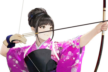 三十三間堂の通し矢（ピンクの晴れ着姿の女性）