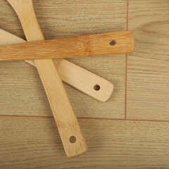 Wooden Bamboo Utensil Holder, bamboo kitchen utensils, Bamboo Utensil Holder, Garden Salad, Bamboo Salad Set, close-up and concept shot. e-commerce photos, free space for writing,